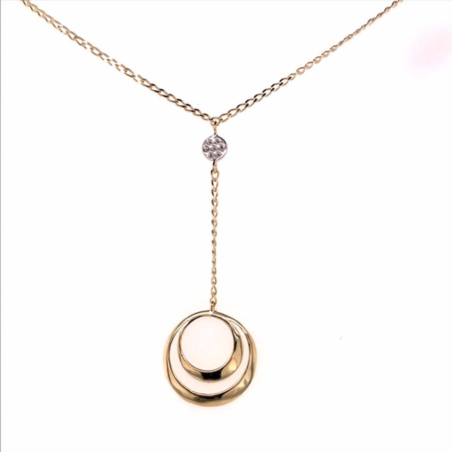 9k YG Drop Circle Diamond Pendant 7D=0.03ct with Oval Link Chain 45cm O-Ring at 43cm & 44cm 1mm Wide . Meas. 10mm