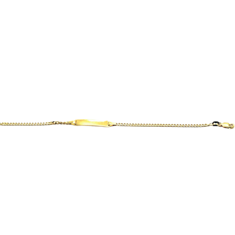 9k YG Italian Solid Flat Curb ID Bracelet 2.6mm wide 19cm (O ring at 17cm). Approx 3.55g.