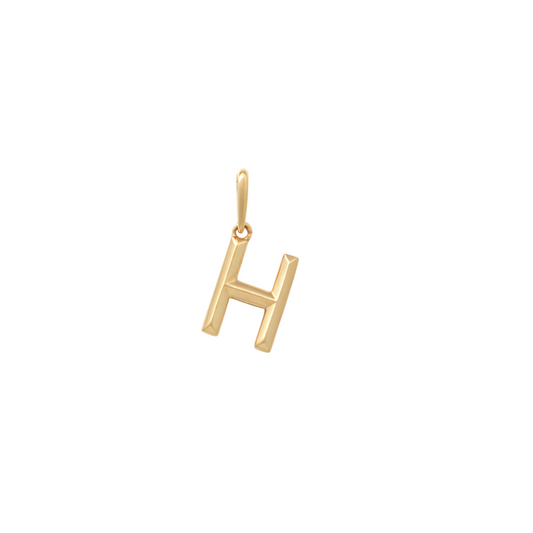 9k YG Block Letter H Pendant. 10.9mm
