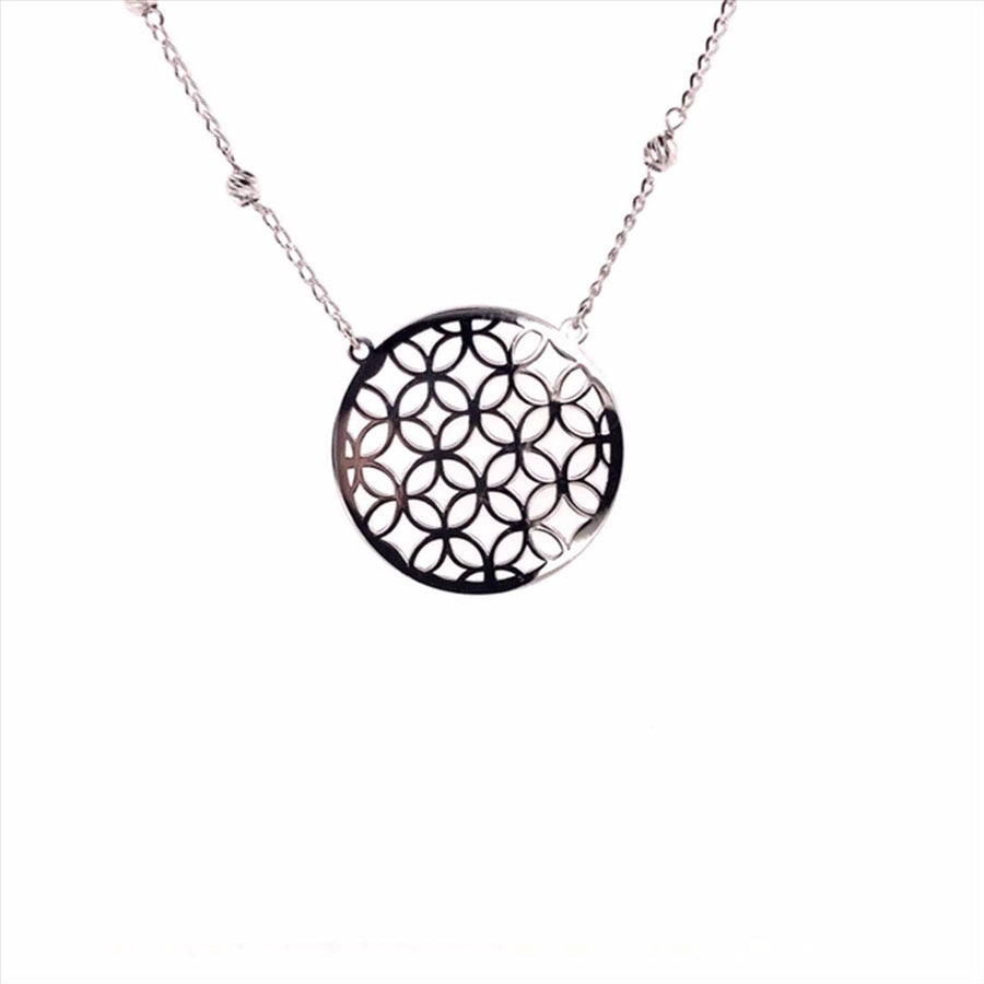 9k WG Circle Pendant with Oval Link & 2.5mm Ball Chain 45cm O-Ring at 43cm & 44cm 1mm Wide . Meas. 20mm