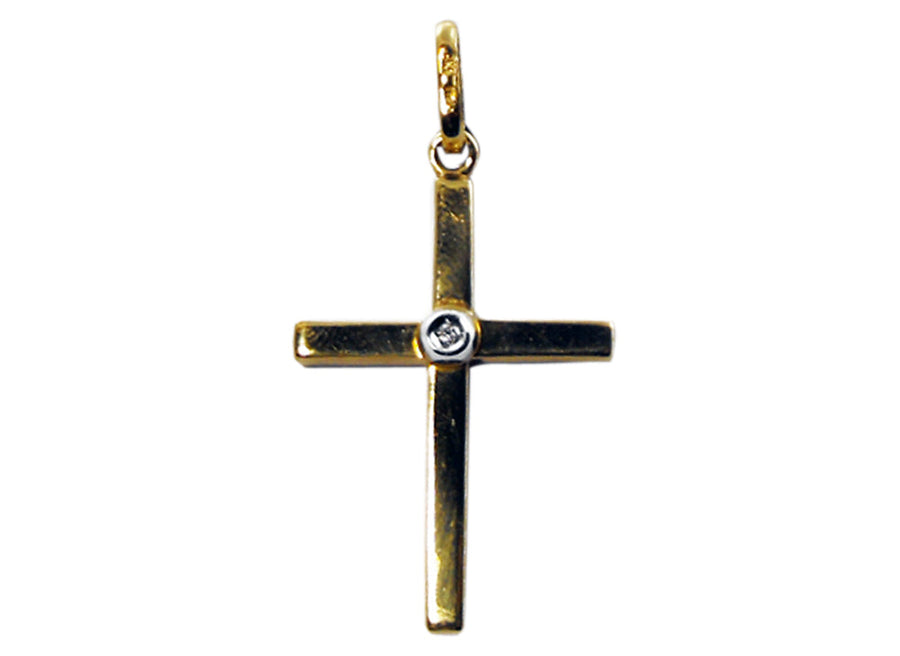 18k YG Italian Solid Cross Pendant with bezel-set CZ in centre. 30 x 21mm Approx 2.2g