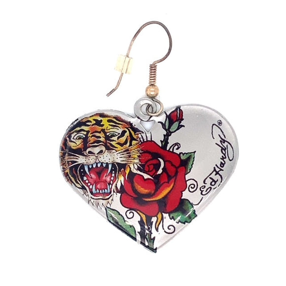 Stainless Steel Tiger Heart Earring with Rose