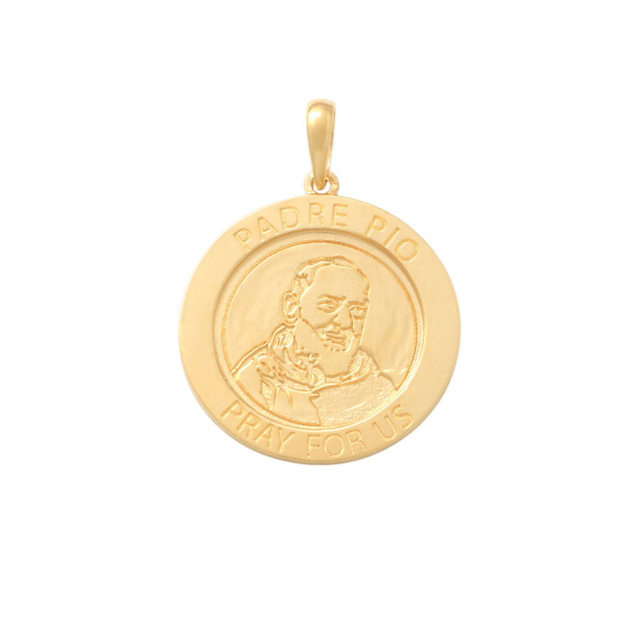 9k YG Round St Padre Pio Medallion Pendant 16.5mm