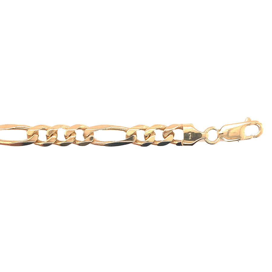 9k YG Italian Solid 1 x 3 Figaro Bracelet 6.5mm wide 21cm. Approx 13.7g