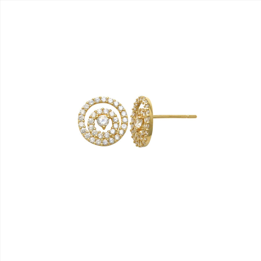 disc. 9k YG CZ Circle Stud Earrings 8mm