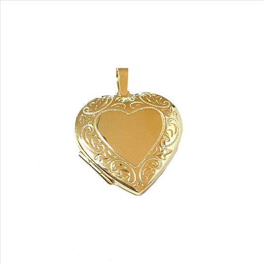 9k YG Engraved Heart Locket 30mm