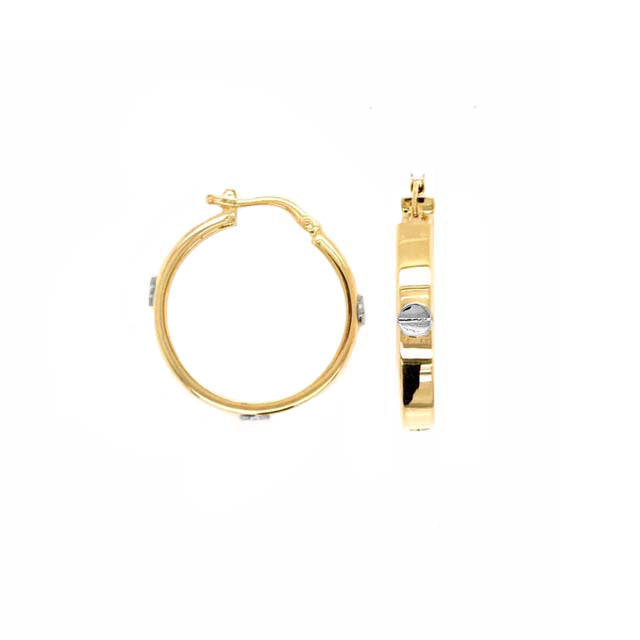 9k YG Round Hoop Earrings 20mm Diameter. Squared Edge Tube with WG Screw 4mm