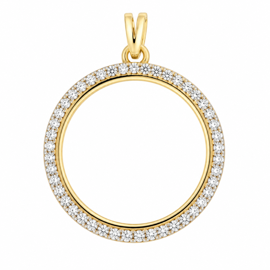 9k YG 0.51ct Diamond Full Sovereign Coin Pendant (25mm)