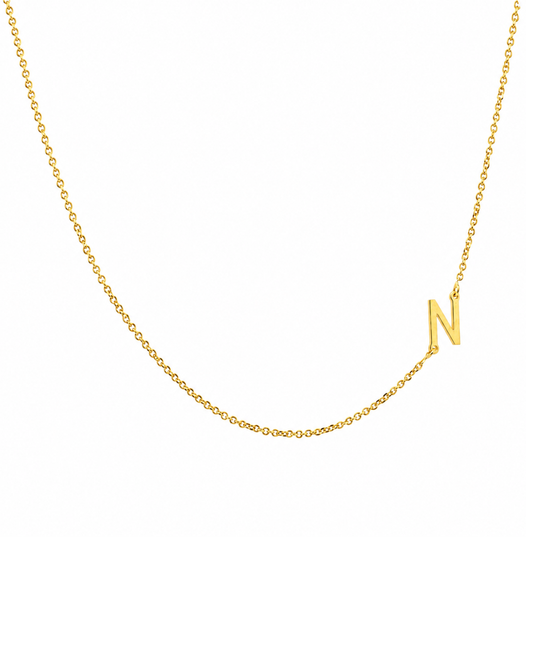 9k YG Diamond Cut Trace Chain 1.1mm Wide with Letter N (6x5mm) 45cm with Adjustable Finding