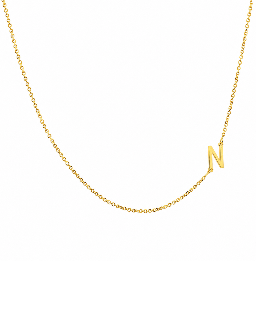 9k YG Diamond Cut Trace Chain 1.1mm Wide with Letter N (6x5mm) 45cm with Adjustable Finding
