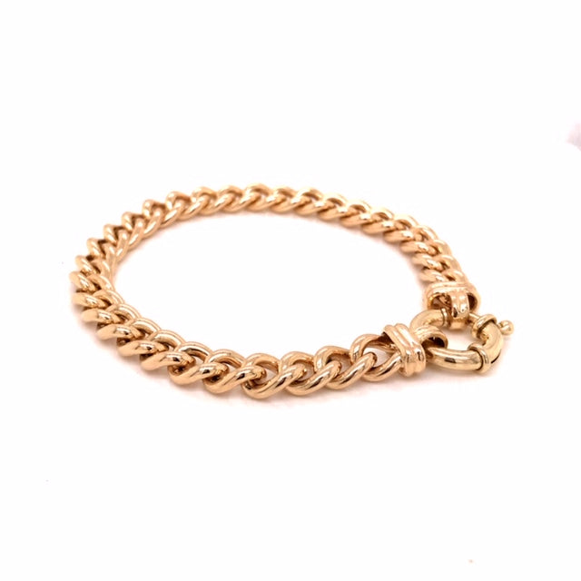 YG Curb Bracelet 7.5mm wide with Bolt-Ring (priced per gram)