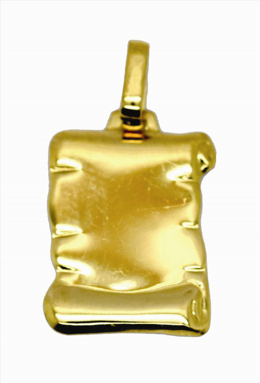 9k YG Italian Solid Plain Polished Scroll Medallion Pendant . 17mm x 12mm