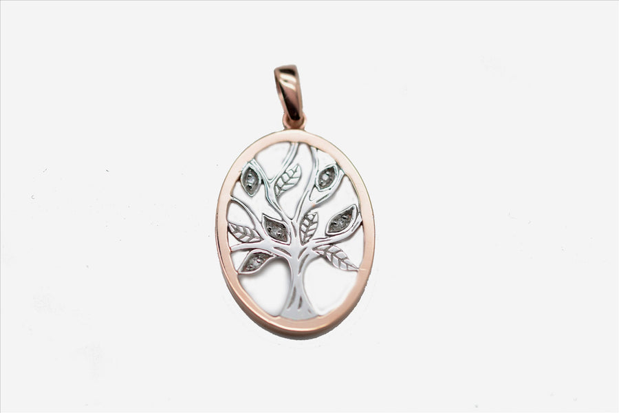 9k RG Diamond Oval Tree of Life Pendant 5D=0.025ct Claw Set . Meas. 23mm x 17mm