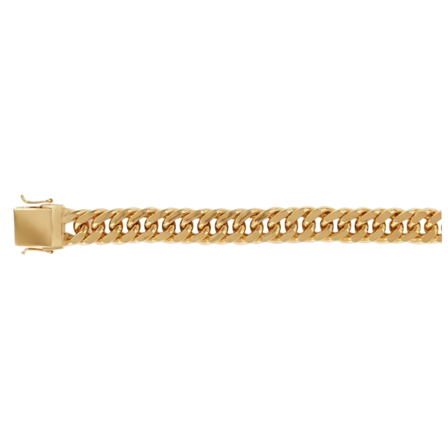9k YG Hollow Flat Double-Curb Bracelet 10.5mm wide with Box Clasp and 2 figure 8clips  23cm. Approx 26.73g