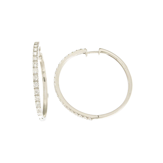 9k WG Diamond Round Huggie Earrings 46D=0.90ct 30mm Diameter. 1.8mm Wide