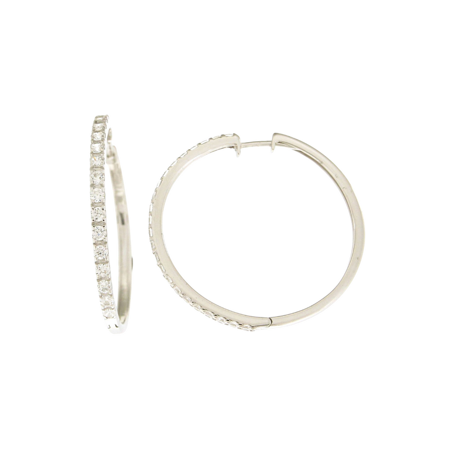 9k WG Diamond Round Huggie Earrings 46D=0.90ct 30mm Diameter. 1.8mm Wide
