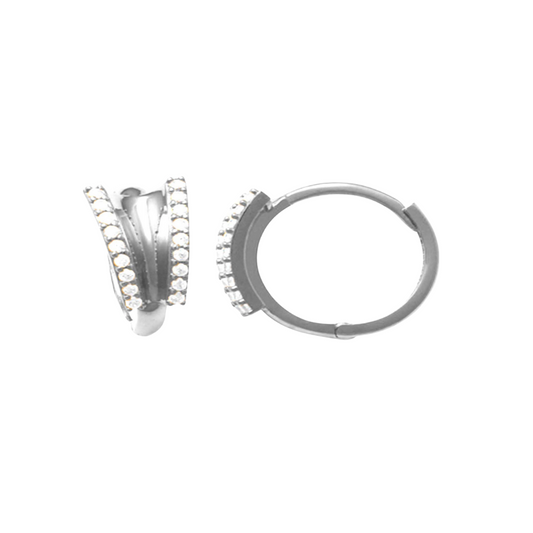 9k WG CZ Round Hoop Earrings 10mm Diameter. 5.8mm Wide