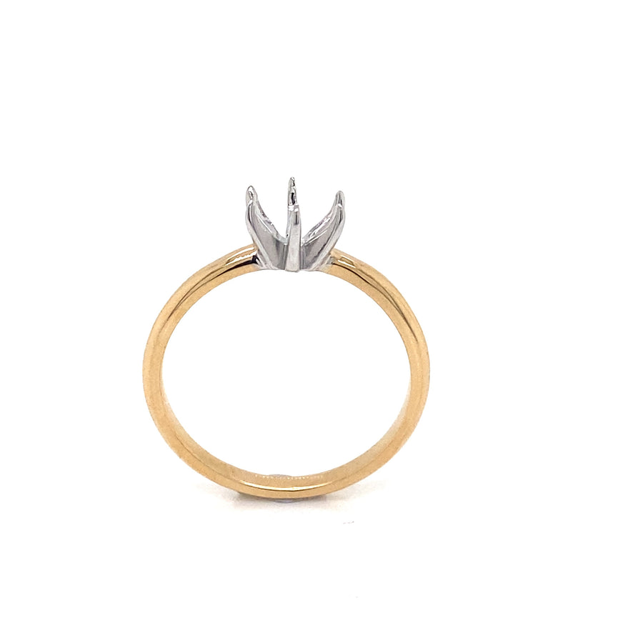 18k YG Solitaire Engagement Band, Half Round 2.5mm wide. 6-Claw 18k WG Tiffany Setting Unset to Suit a 6.6mm RBC Diamond. Size P 1/2