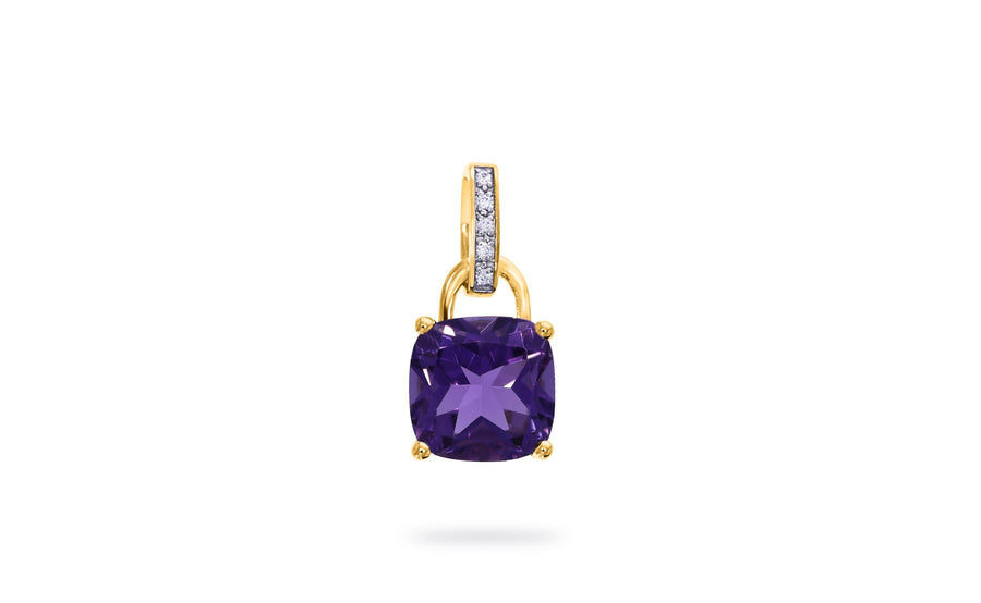 9k YG Amethyst Pendant with Diamond Bail, 5D = 0.02ct, 1 x 8mm AM = 2.14ct. Meas. 12mm