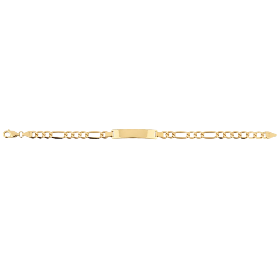 9k YG Solid Figaro 3 x 1 ID Bracelet 5.2mm 21cm. Approx 7.5g