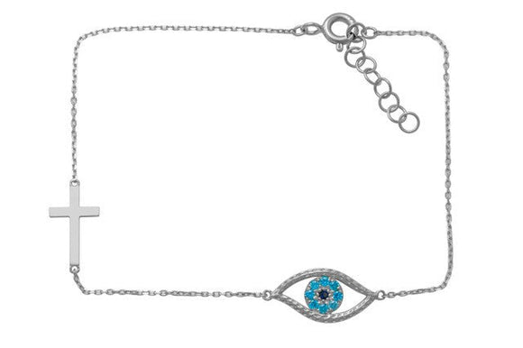 9k WG CZ Eye & Cross Bracelet