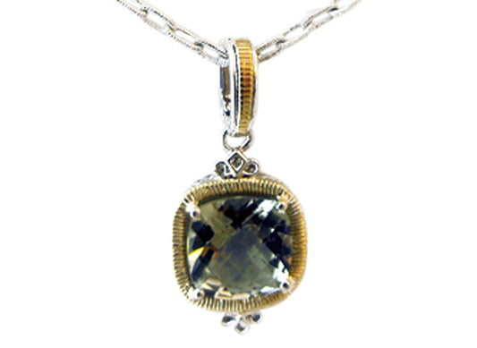 14k & 925 Green Amethyst Cushion Pendant