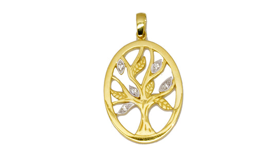 9k YG Diamond Oval Tree of Life Pendant 5D=0.08ct Claw Set . Meas. 28mm x 22mm