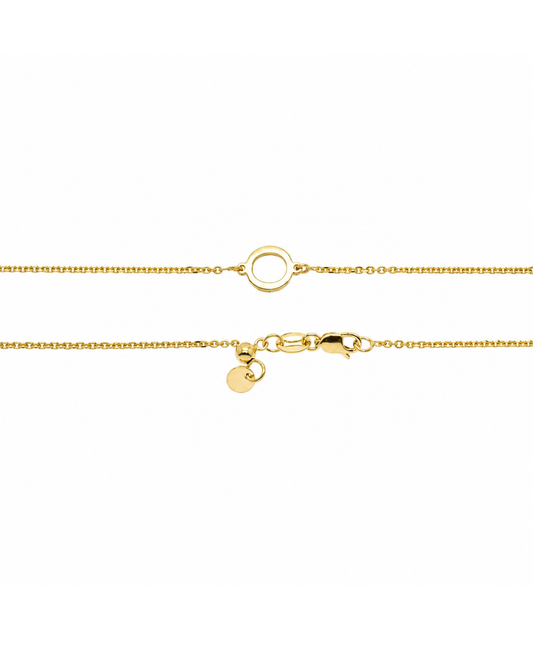9k YG Diamond Cut Trace Chain 1.1mm Wide with Letter O (6.5x6.5mm) 45cm with Adjustable Finding
