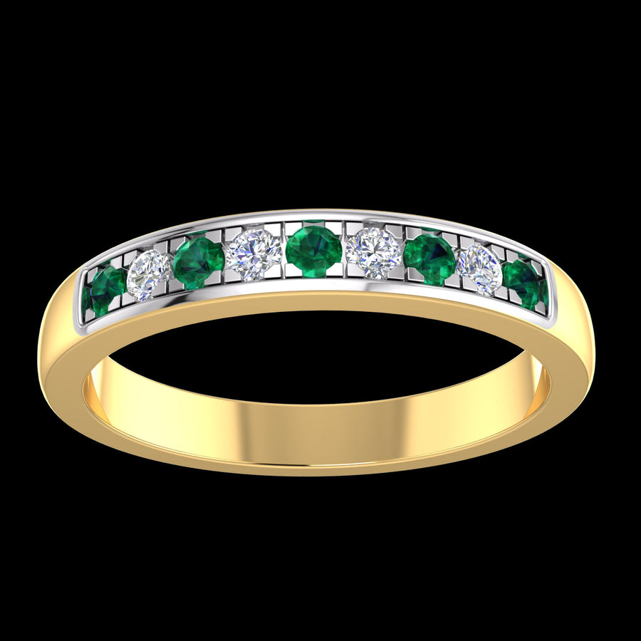 9k 2T Diamond & Created Emerald Ring  set with 4D=0.08ct and 5Em=0.20ct Size N