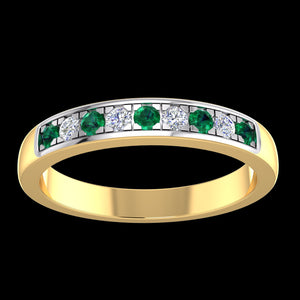 9k 2T Diamond & Emerald Ring 9D=0.18ct