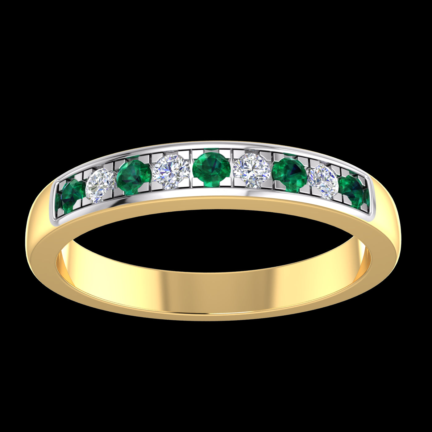 9k 2T Diamond & Emerald Ring 9D=0.18ct