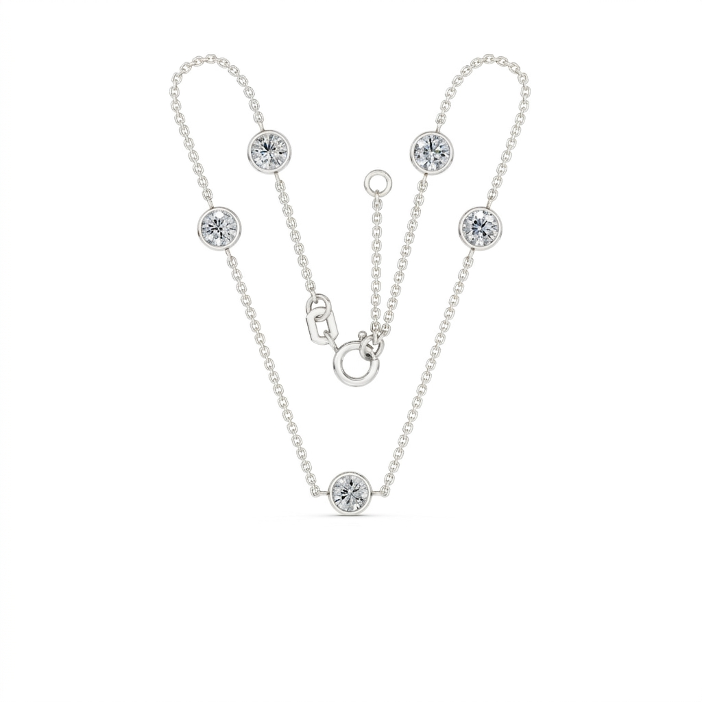 Oval Link Chain with 5 Bezel Set Diamonds (5D=1.0ct)