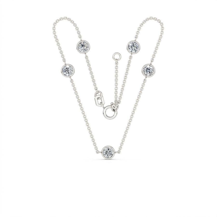 9k WG 0.8mm Oval Link Chain with 5 Bezel Set Lab Diamonds 5D=1.0ct. Chain 45cm with O-Ring at 42cm