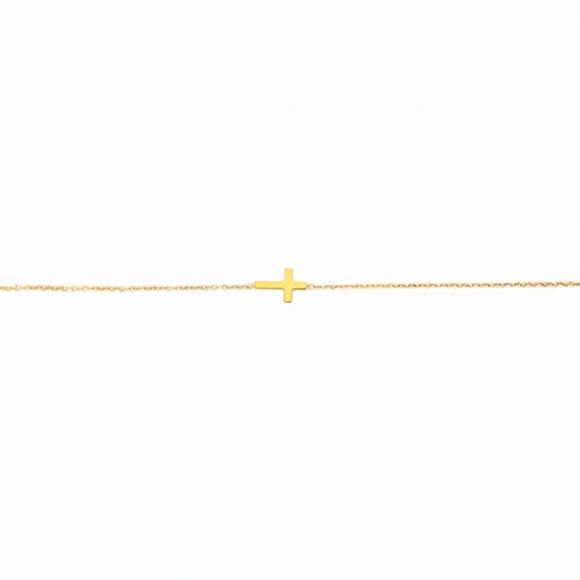 9k YG Italian Solid Oval Link with Cross Bracelet 1.1mm wide 19cm . Incl 2cm adjustable links Approx 1.1g