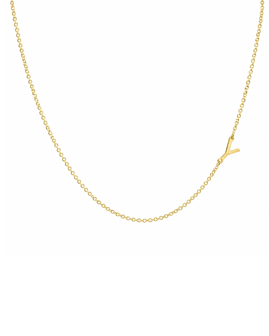 9k YG Diamond Cut Trace Chain 1.1mm Wide with Letter Y (6.5x5mm) 19cm with Adjustable Finding
