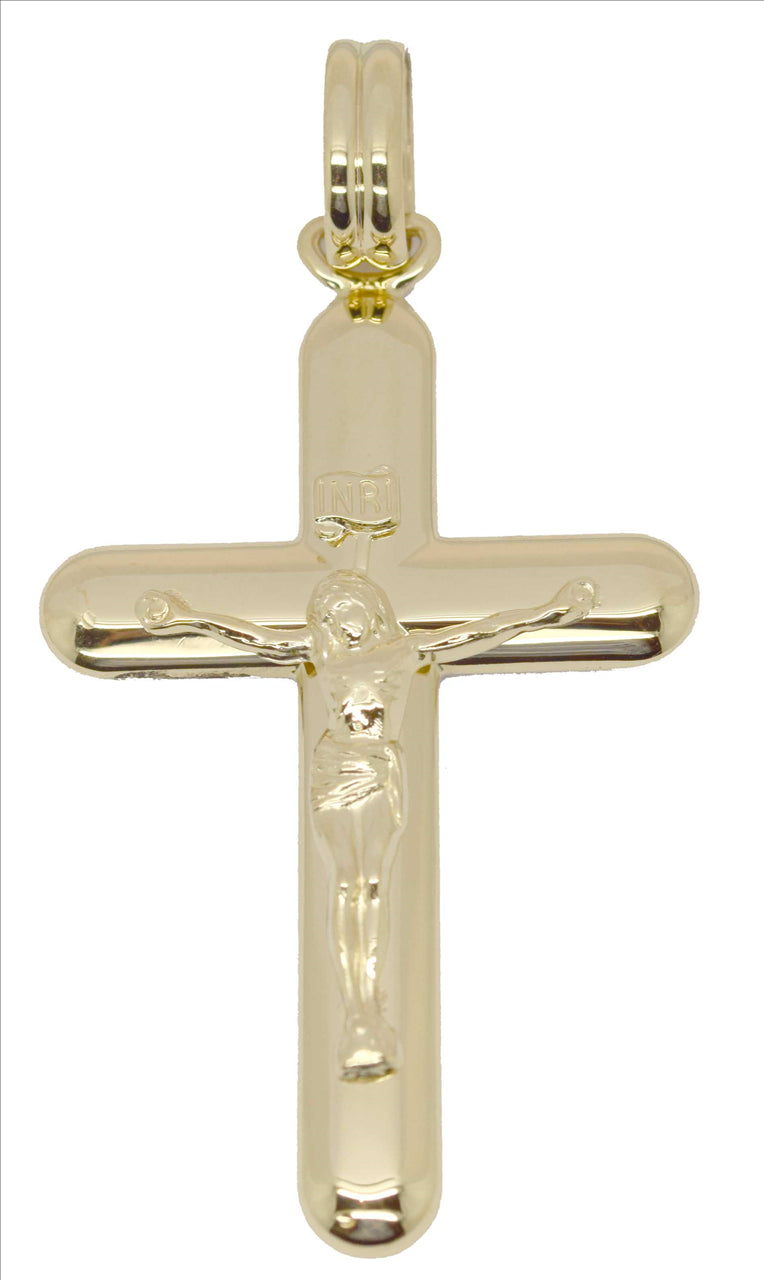 18k YG Italian Crucifixion Pendant with Open Back . 45x30mm