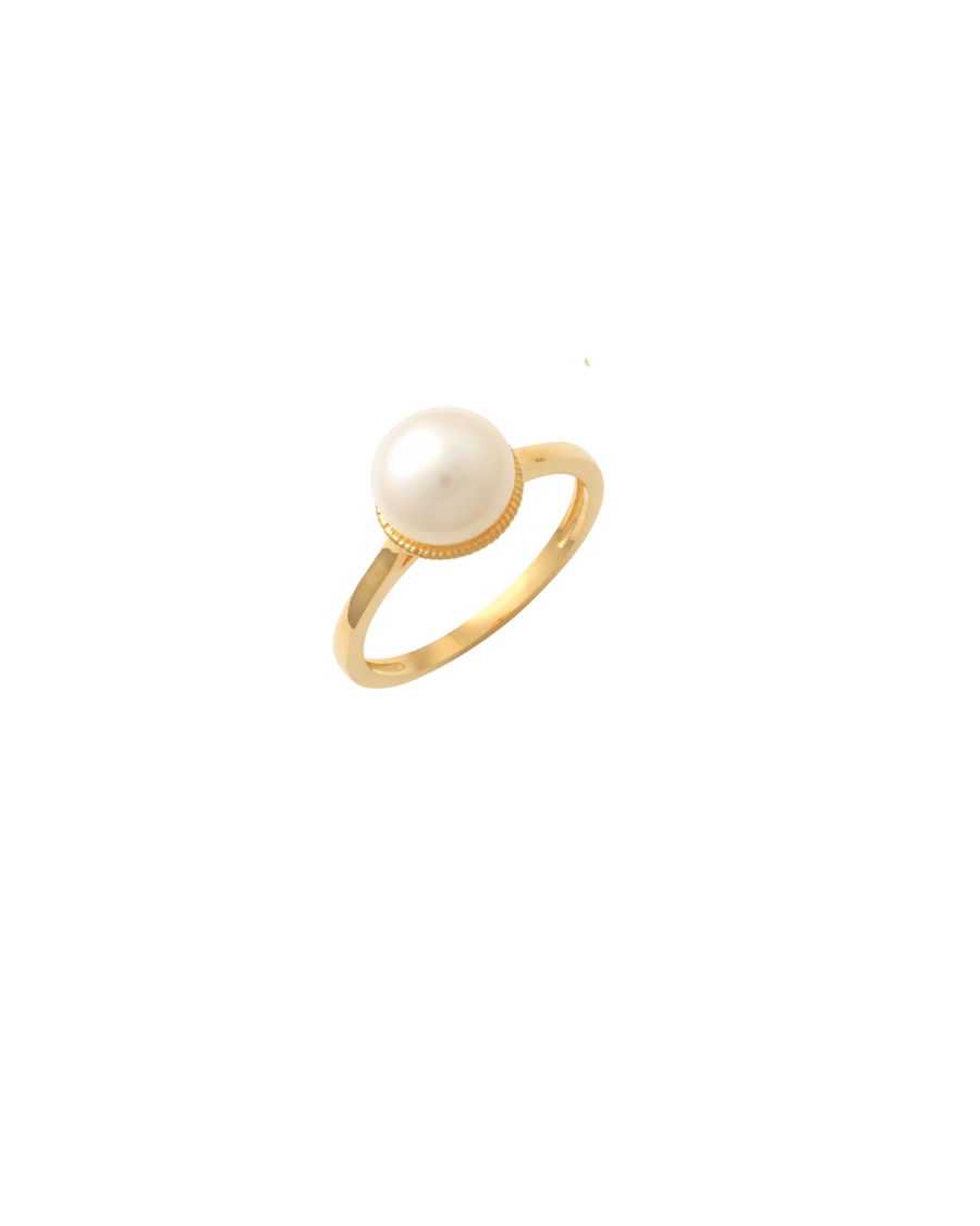 9k YG 8mm Fresh Water Pearl Ring. Size K