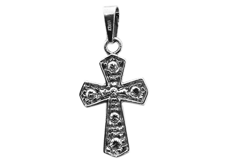 18k WG Solid Cross Pendant with 6 CZ's 17x12mm