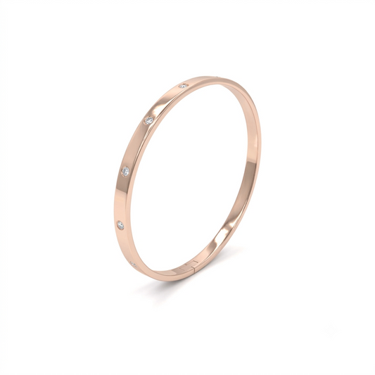 9K RG Oval Hinged Bangle 5mm Wide. 59x50mm.