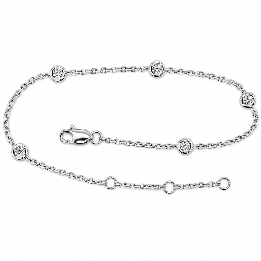9k WG Solid Oval Link Diamond Bracelet 1.4mm Wide 19.5cm . Bezel Set with 5D= 0.25ct, O-Rings at 16.5 & 18cm