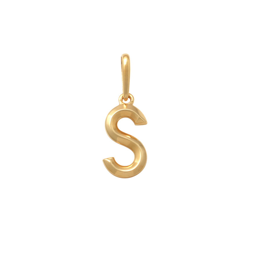 9k YG Block Letter S Pendant. 10.9mm