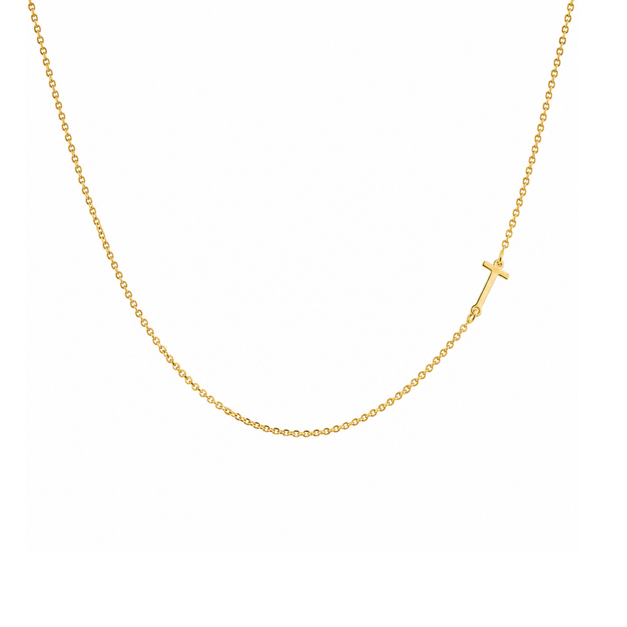 9k YG Diamond Cut Trace Chain 1.1mm Wide with Letter T (6.5x4.5mm) 45cm with Adjustable Finding