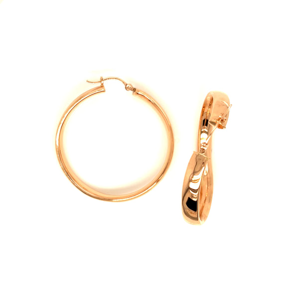 Rose Gold Wave Round Hoop Earrings, 5mm Half Round Wire.