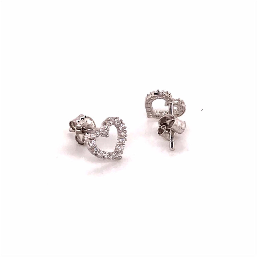 9k WG CZ Outline Heart Stud Earrings 6.6x7.4mm