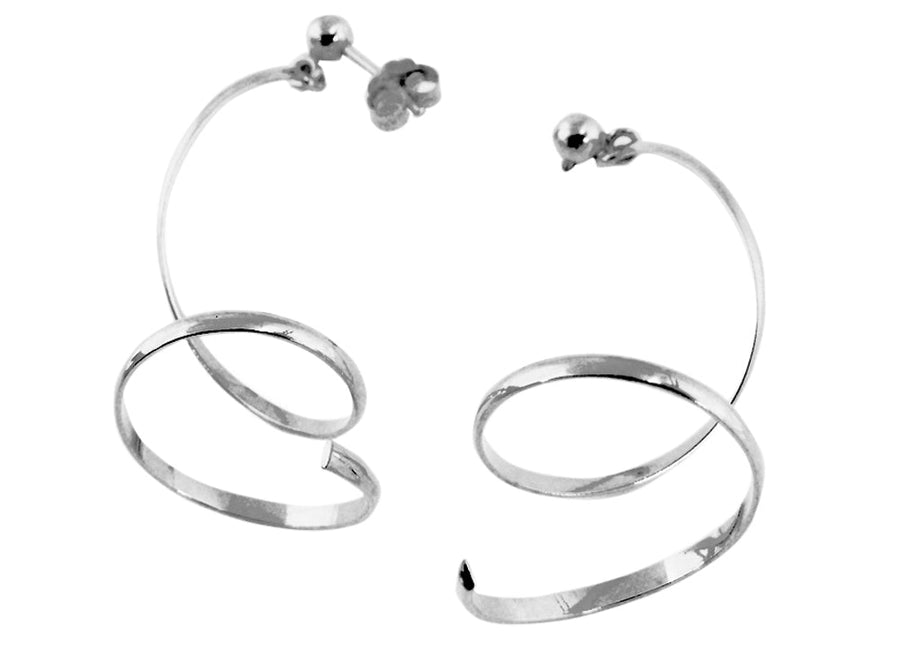 18k WG Italian Solid Spiral Stud Earrings 40mm Drop