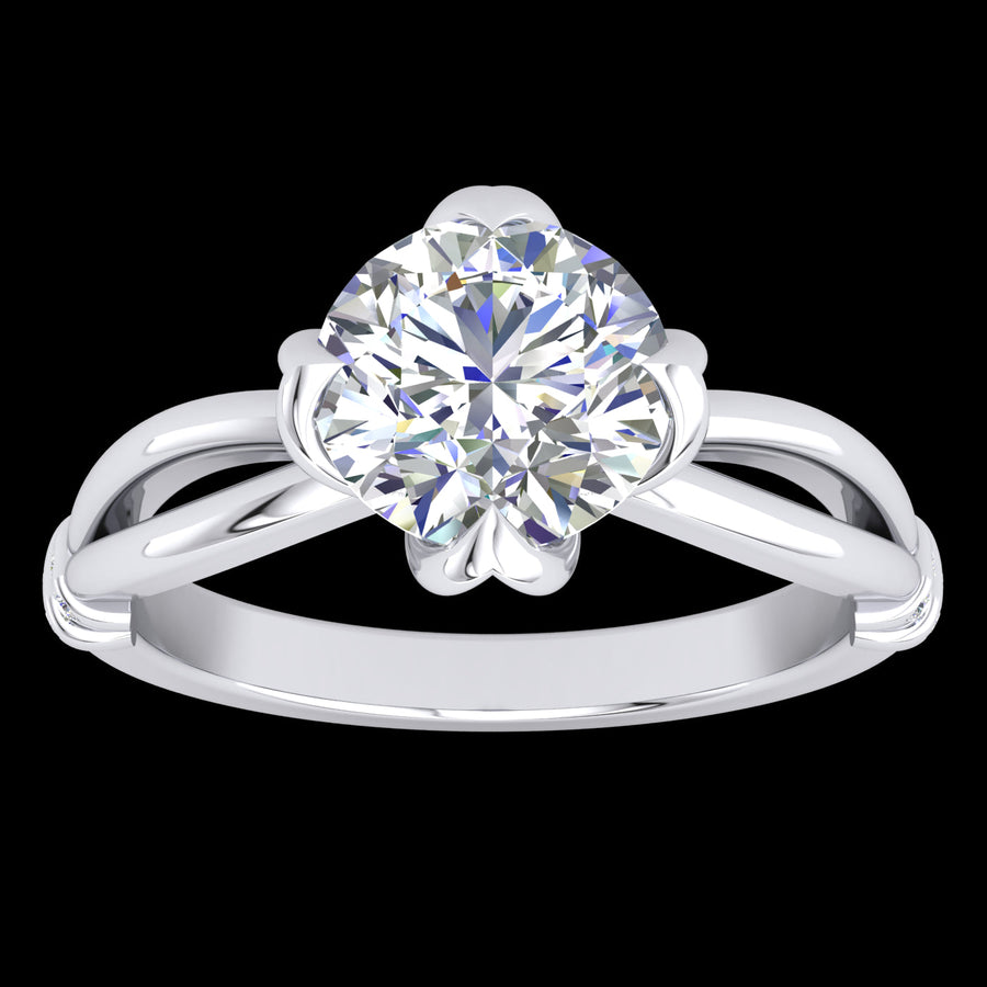 "Harper" 9k YG 6.5mm (1ct) CZ Basket Set Ring with accents on band. Size Q