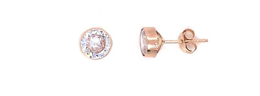 9k RG CZ Round-Cut Bezel Set Stud Earrings with Butterfly 3mm.