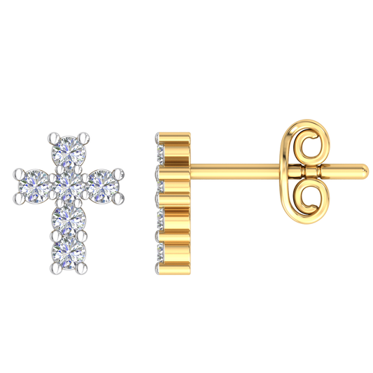9k YG Diamond Cross Stud Earrings 7.5mm x 5.5mm. 12D = 0.24ct.
