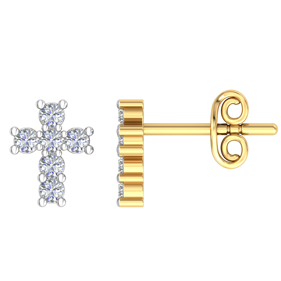 9k YG Diamond Cross Stud Earrings 7.5mm x 5.5mm. 12D = 0.24ct.