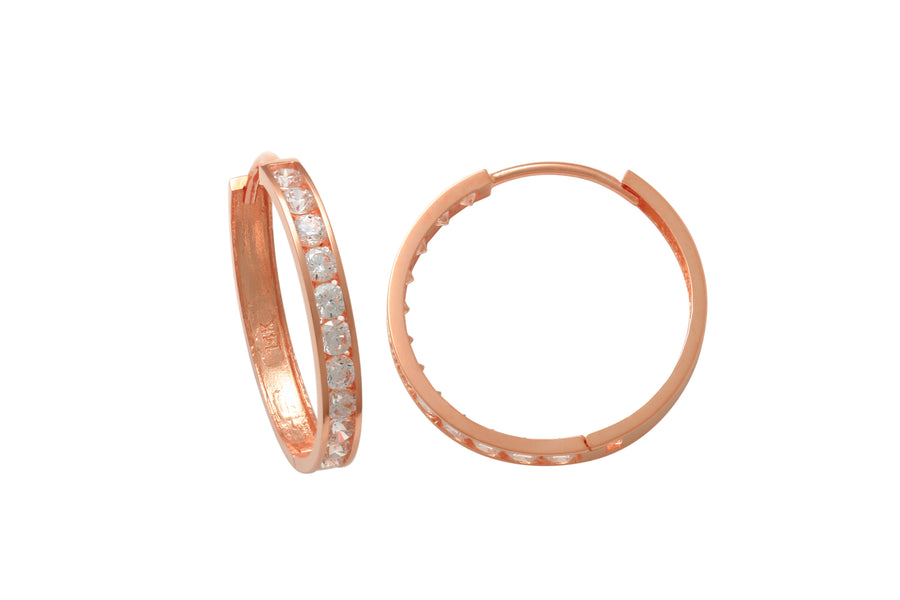 Disc 9k RG CZ Round Huggie Earrings 20mm Diameter. 3.2mm Wide